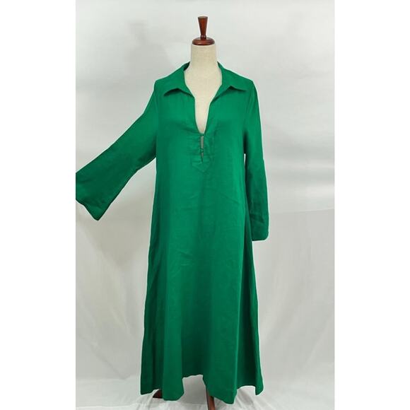 stoned & waisted Dresses & Skirts - STONED & WAISTED Sz M L Medium Large Green Linen Caftan Maxi Dress